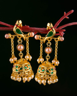 Designer Earrings Online Pearl Studs Bracelet Pendant Drop Gold Plated Bird Motif And Pearl Earring From Vyoma Pride